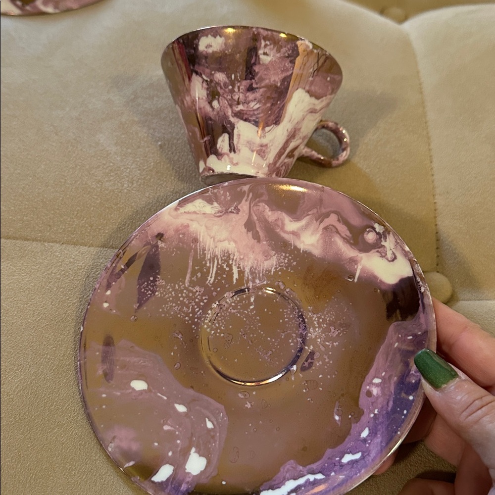 Sascha Brastoff Sacha Surf Ballet Pink Gold Teacup Tea Cup saucer Plate
